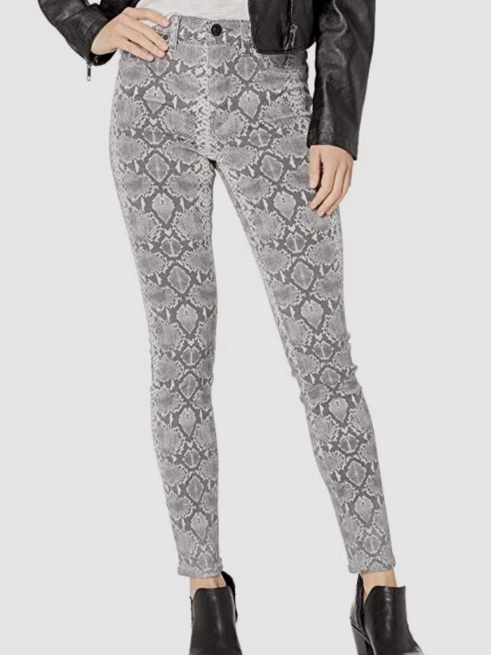 Hudson Barbara Snake Print Mid Rise Skinny Jeans 26 Gray Animal Print Stretch - Picture 1 of 6